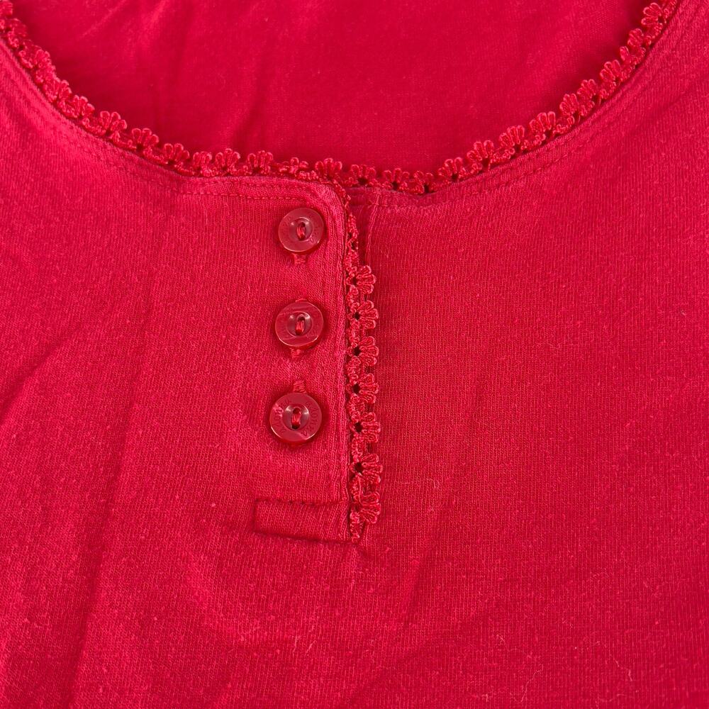 Adonna Long Sleeve Sleep Shirt Pajama Top 12-14 Large Red 95% Cotton - Picture 5 of 11